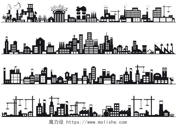 黑白建筑城市生活大厦都市高层公寓简约矢量图